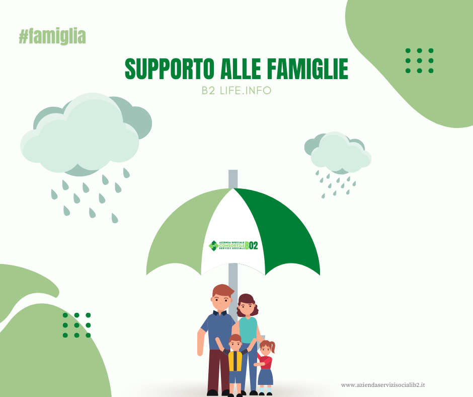 Famiglia protetta da ombrello come supporto b2 life